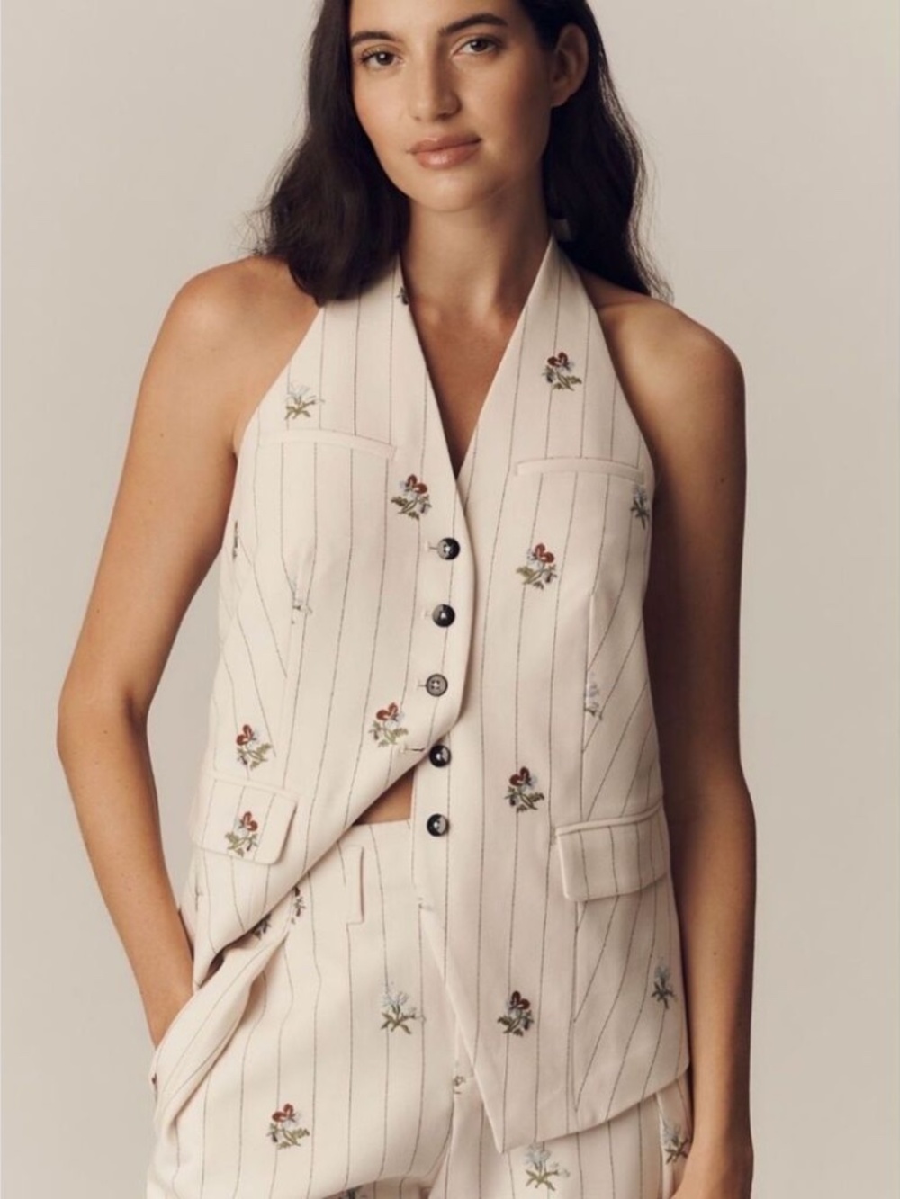 Anthropologie NWOT Maeve Longline Halter Vest Top Cream Pinstripe Size XS